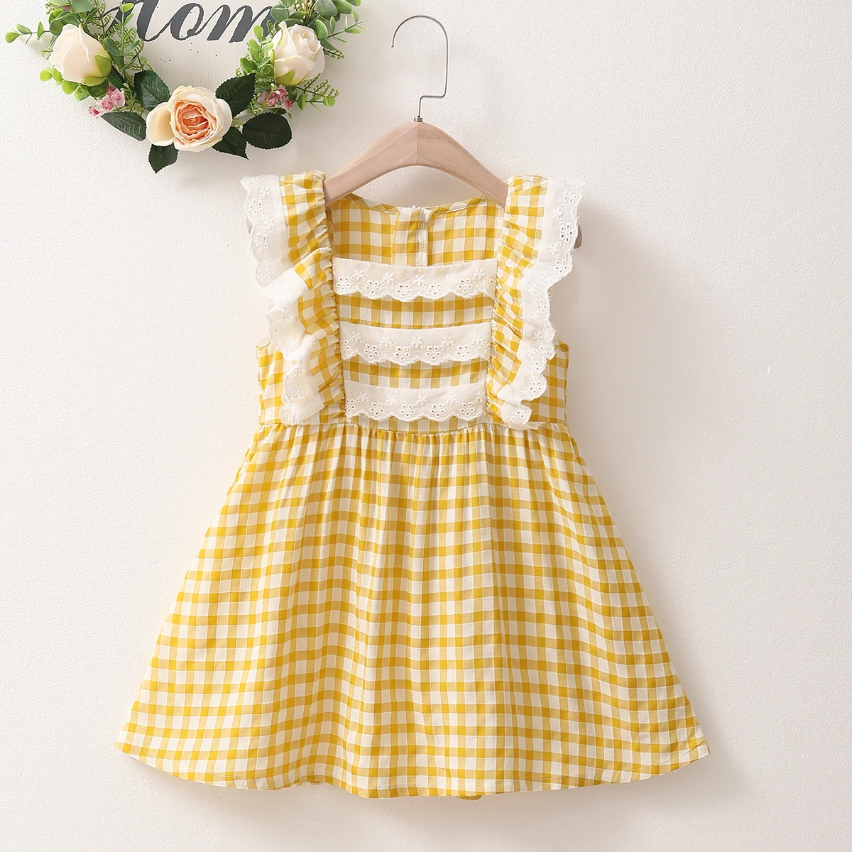 

LAPA Girls Summer Check Cap Sleeve Yellow Midi Dress Kids Fit Square Neck Sleeveless Princess Dress Cute Clothes