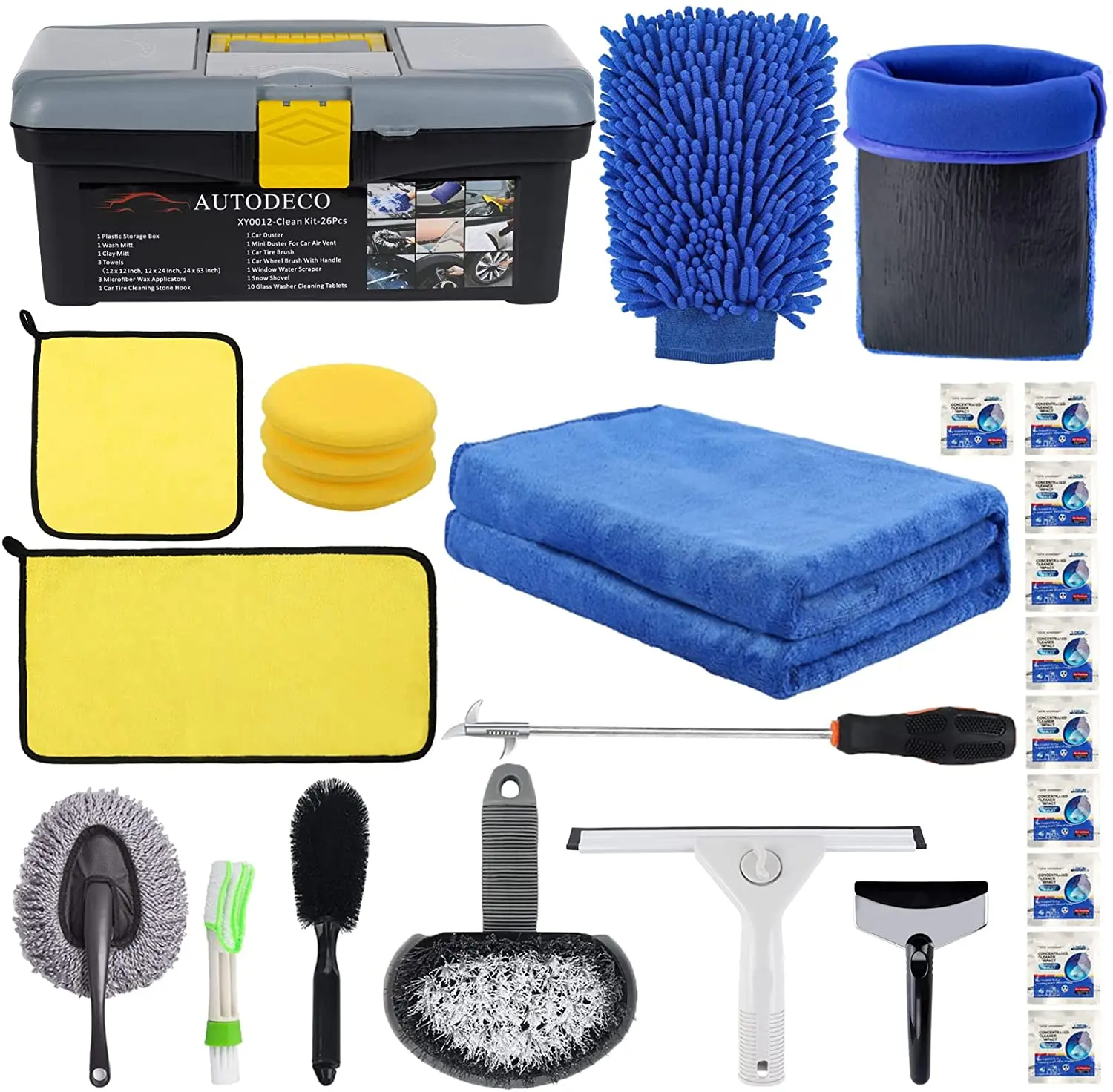 

26Pcs Car Wash Cleaning Kit with Snow Shovel Microfiber Cloth Car Wash Mitt Storage Box
