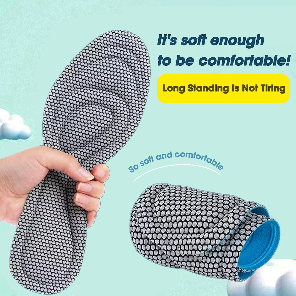 4pcs 5D Memory Foam Orthopedic Insoles For Shoes Antibacterial Deodorization Sweat Absorption Insert Sport Shoes Running Pads
