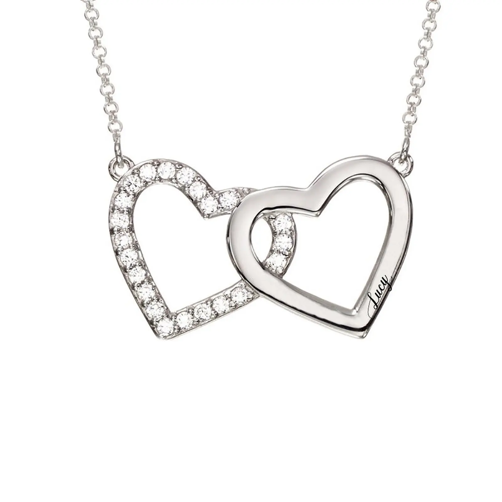 

Double Heart Diamond Necklace Custom Engraved Couple Name Necklace Personalised Heart Pendant Jewelry Gold Chains Valentine's Da