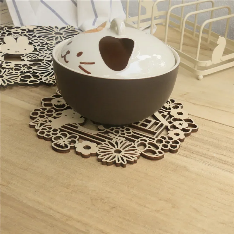 Kawaii MIffy деревянная подставка для горшка коврик термоизоляционный силуэт