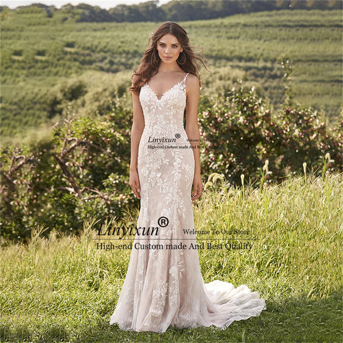 

Женское свадебное платье с юбкой годе It's yiiya, белое кружевное платье с V-образным вырезом, без рукавов и с открытой спиной на лето 2019