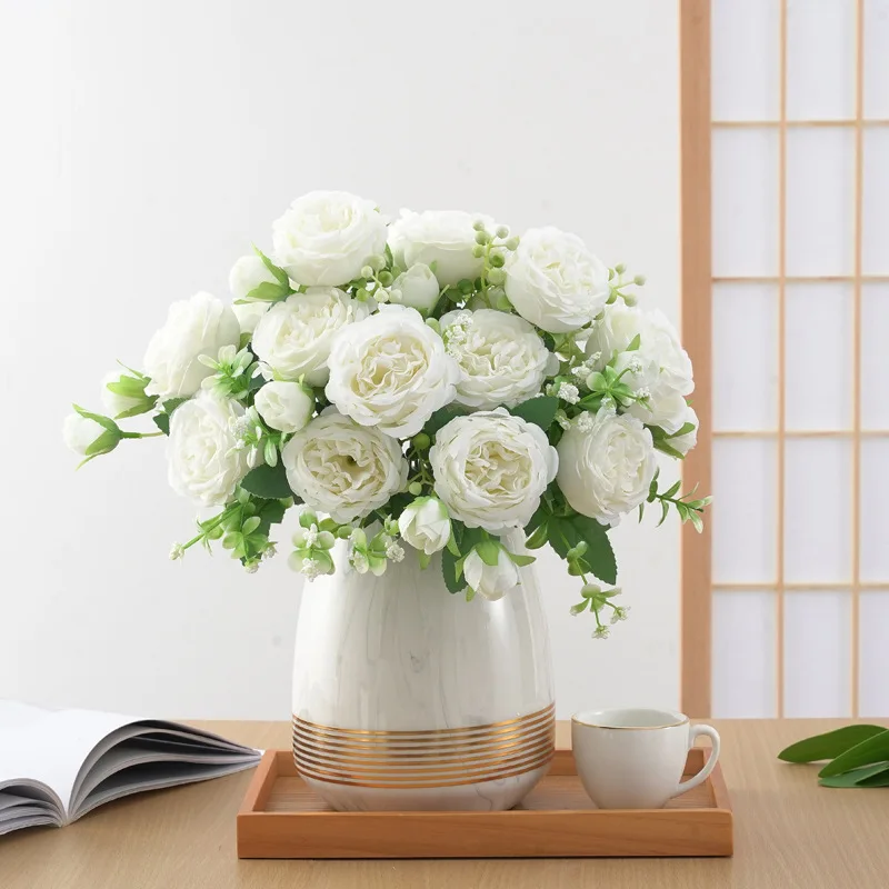 

Simulated 9-Heads Peonies Artificial Flower Simulated Fake Flower Simulation Plant Wedding Party Decoration For Home Photo Drops