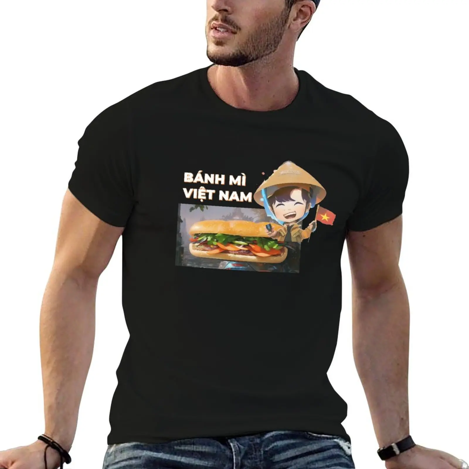 Фото Футболка с изображением вьетнамской еды Banh mi, повседневная футболка для ежедневного образа №1