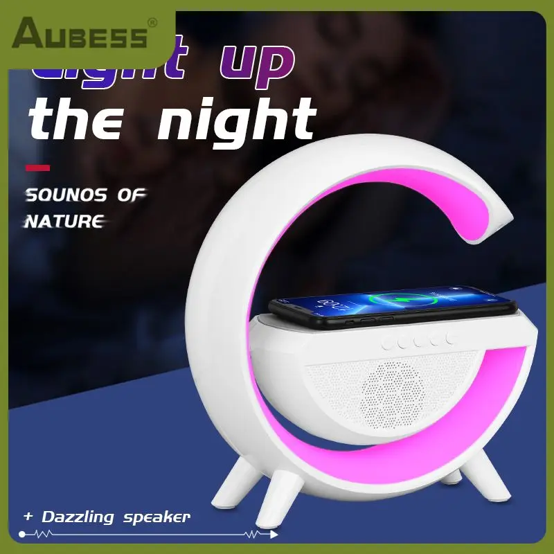 

Ambient Light Wireless Fast Charging Multifunctional Speaker With App Control Moon Shape Desk Lamp Night Lights