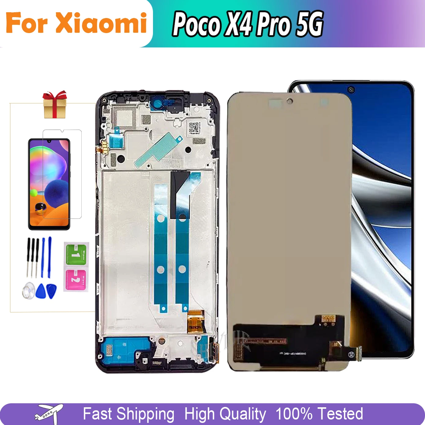 

100% Tested 6.67'' For Xiaomi Poco X4 Pro 5G LCD Display Touch Screen Digitizer for Xiaomi Poco X4Pro 5G 201116PG Assembly