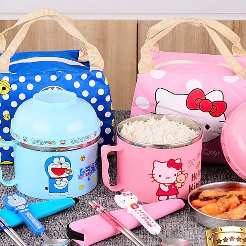 

Ланч-бокс Sanrioed Hello Kittys аниме Дораэмон мультфильм Kawaii для студентов офис фруктовая еда для микроволновой печи Bento коробка для хранения еды по...