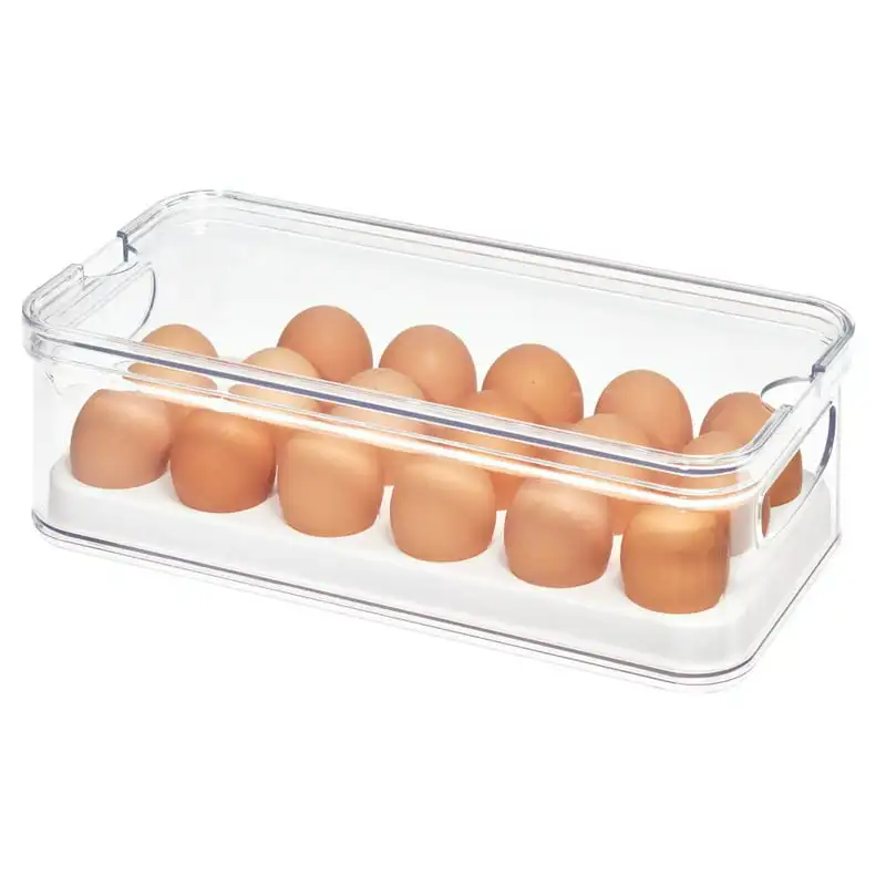 

Refrigerator and Pantry Egg Bin, BPA Free Plastic, Clear and White