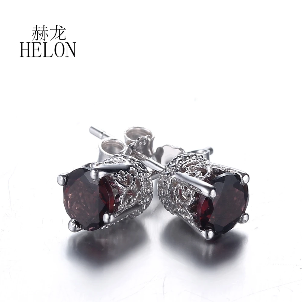 

HELON Solid 14k White Gold Round 1.1ct Genuine Tourmaline Stud Earrings For Women Earrings Vintage Jewelry Gift