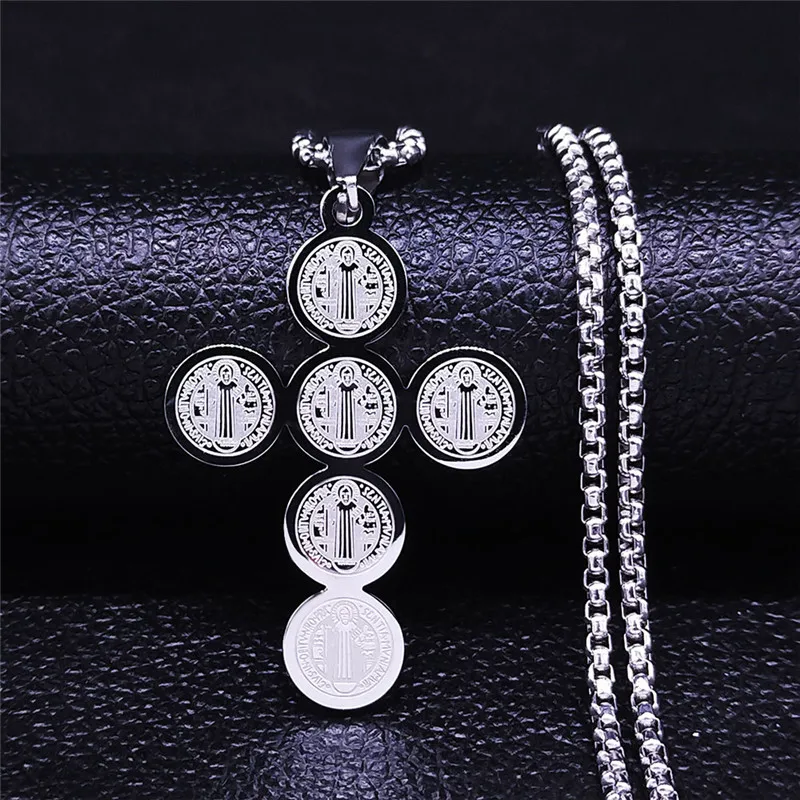 

2021 Christian Cross Jesus Stainless Steel Silver Color Necklace Pendant for Women/Men Jewelry collar acero inoxidable NXH37S06