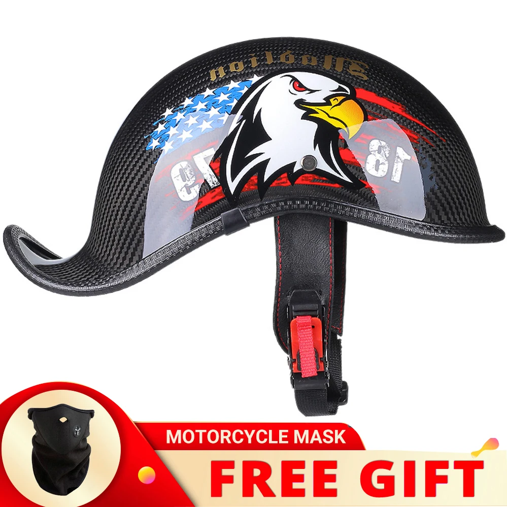 

Vintage Summer Men Women High Quality Carbon Fiber Half Open Face Crash Motorcycle Helmet Retro Fashion Motorbike Riding Casque