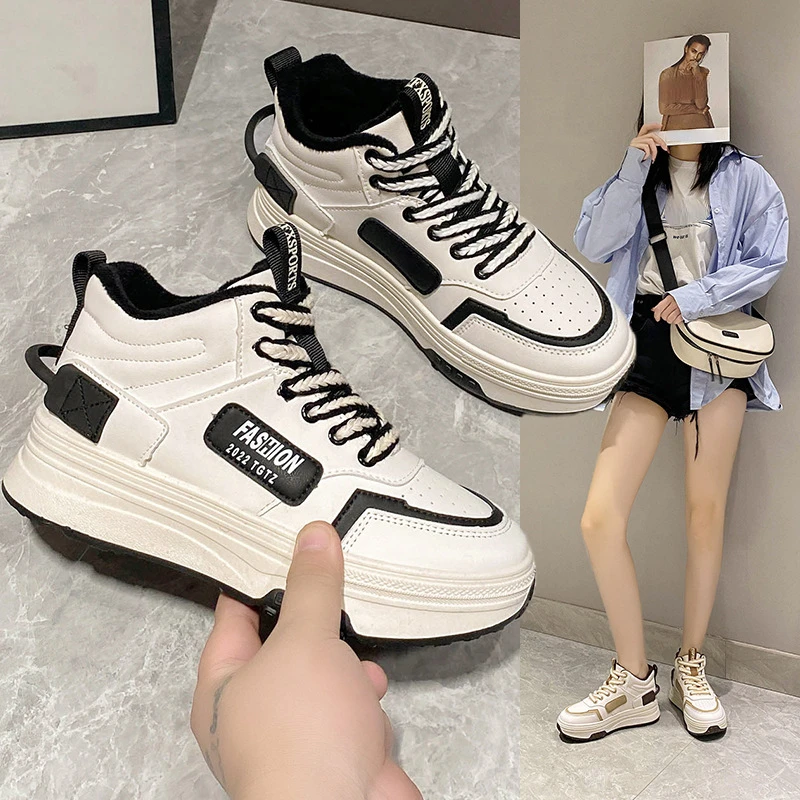 

Autumn new fashion high top small white shoes students casual running shoes round toe platform sneakers flat women's shoes