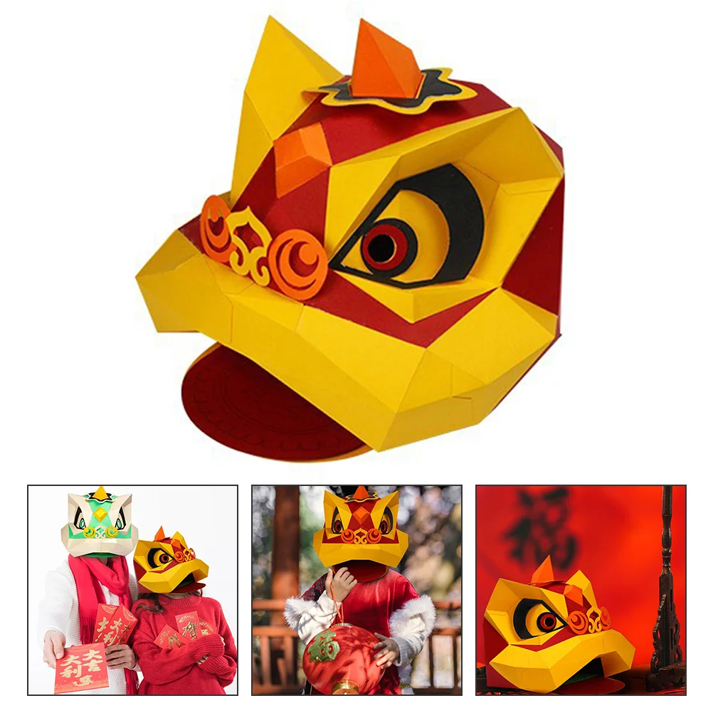 

1 Set Paper Mask 3D Chinese Lion Head Headgear Vivid Cosplay Prop DIY Mask