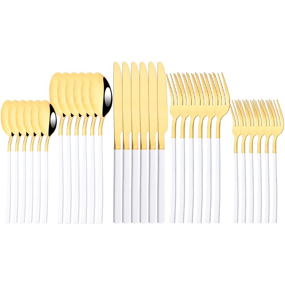 Набор столовых приборов из белой и Золотой нержавеющей стали 6 человек |