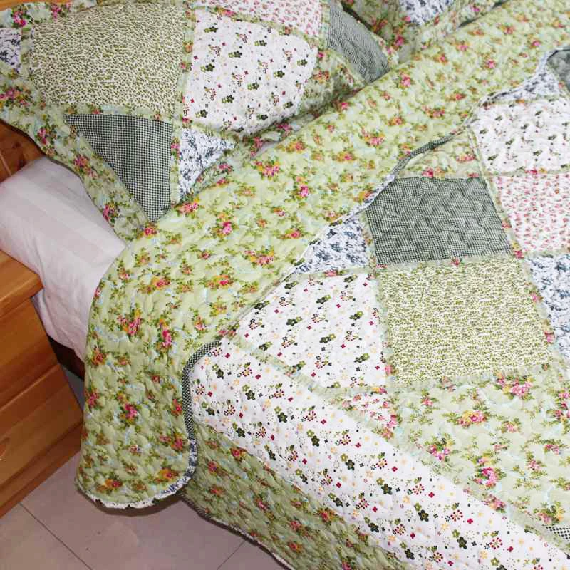

Plaid Padded Quilt Set 3pcs Bedspread On The Bed Applique Quilted Blanket with Pillowcases Home Double Bed Cover Summer Coverlet