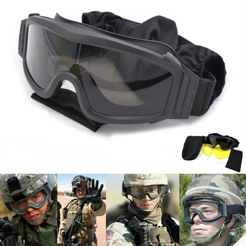 

USMC Tactical Goggles Military Shooting Hunting Safety Glasses Outdoor CS War Game Airsoft Paintball Protective Glasses 3 Lenses