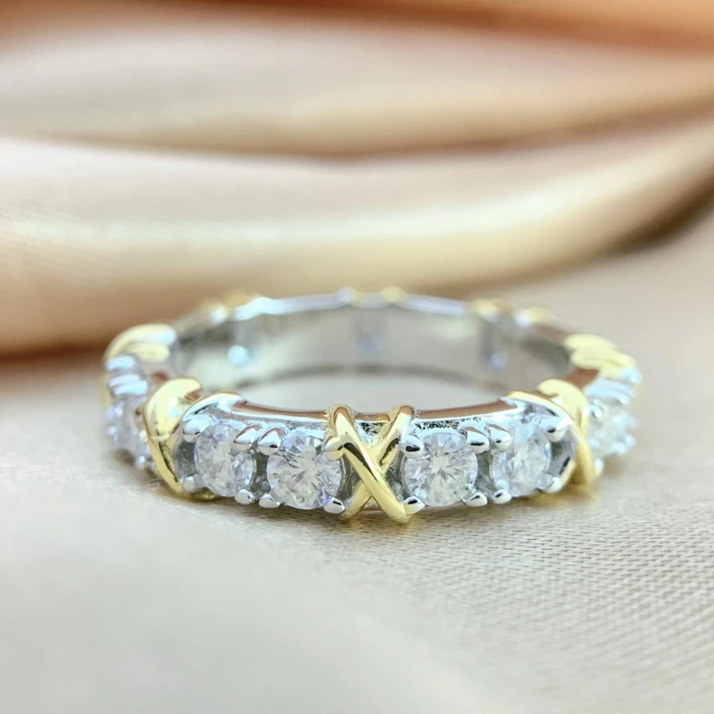 

S925 Sterling Silver Moissanite Engagement Rings Double Colors Gold Plated Fine Female Jewelry Certificate Drop Shipping