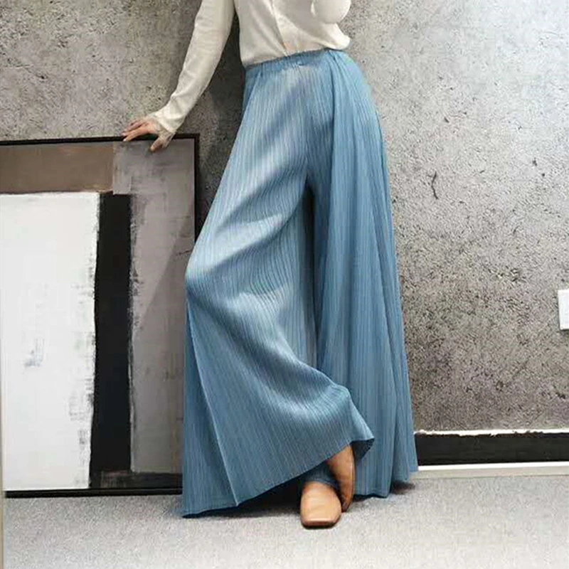 

Miyake Pleated Wide Leg Pants Women's 2021 Spring Autumn Korean Fashion Drape Straight Red Casual Trousers