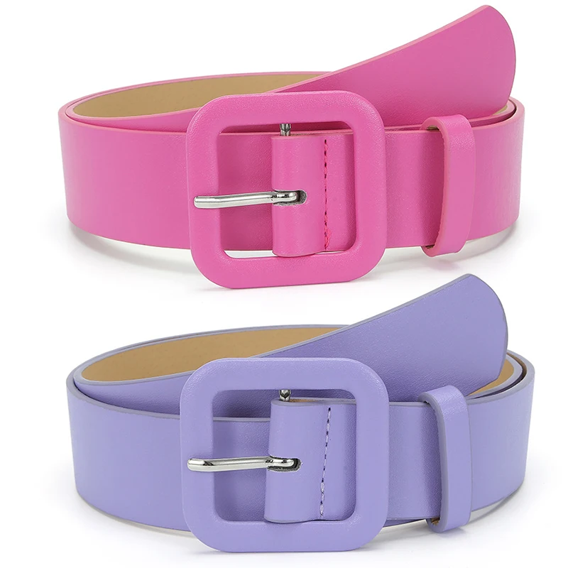 

Bauhinia 2PCS Korean Style Square Buckle Women's Fashion Candy Color Decorative Belt Versatile Jeans Casual Pants Wide Belt