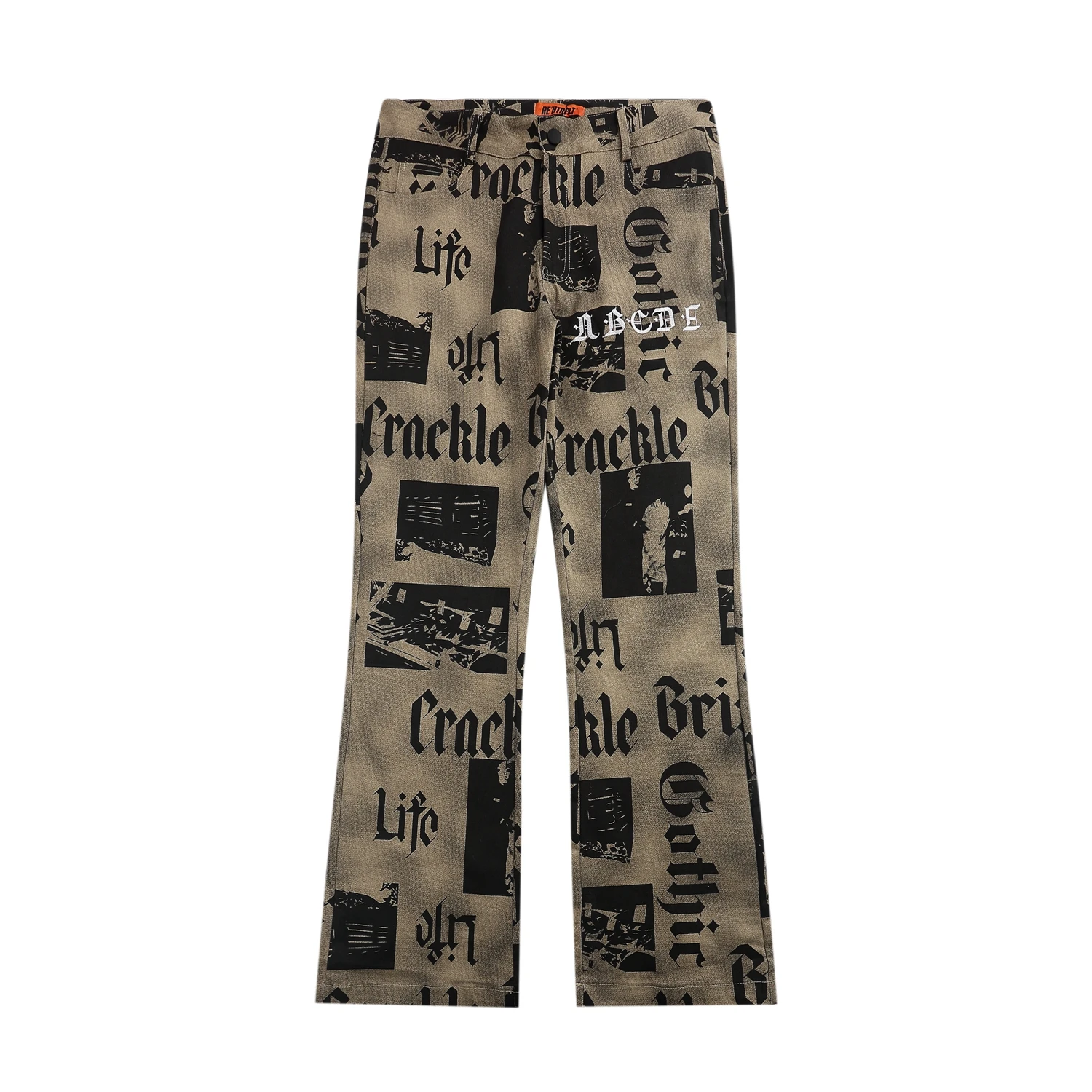 Pantalones acampanados de sarga con bordado para hombre, Pantalón ancho desgastado, estilo clásico, gótico, con alfabeto, estilo periódico