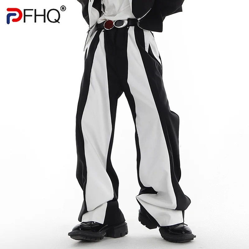 

PFHQ нишевые контрастные цветные Костюмные брюки с асимметричным вырезом, повседневные металлические дизайнерские мужские прямые брюки, весна 2023, оригинальная уличная одежда