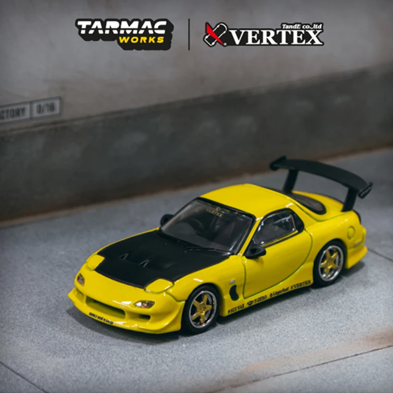 

Tarmac Works TW 1:64 VERTEX RX7 FD3S Yellow Alloy Diorama Car Model Collection Miniature Carros Toys In Stock