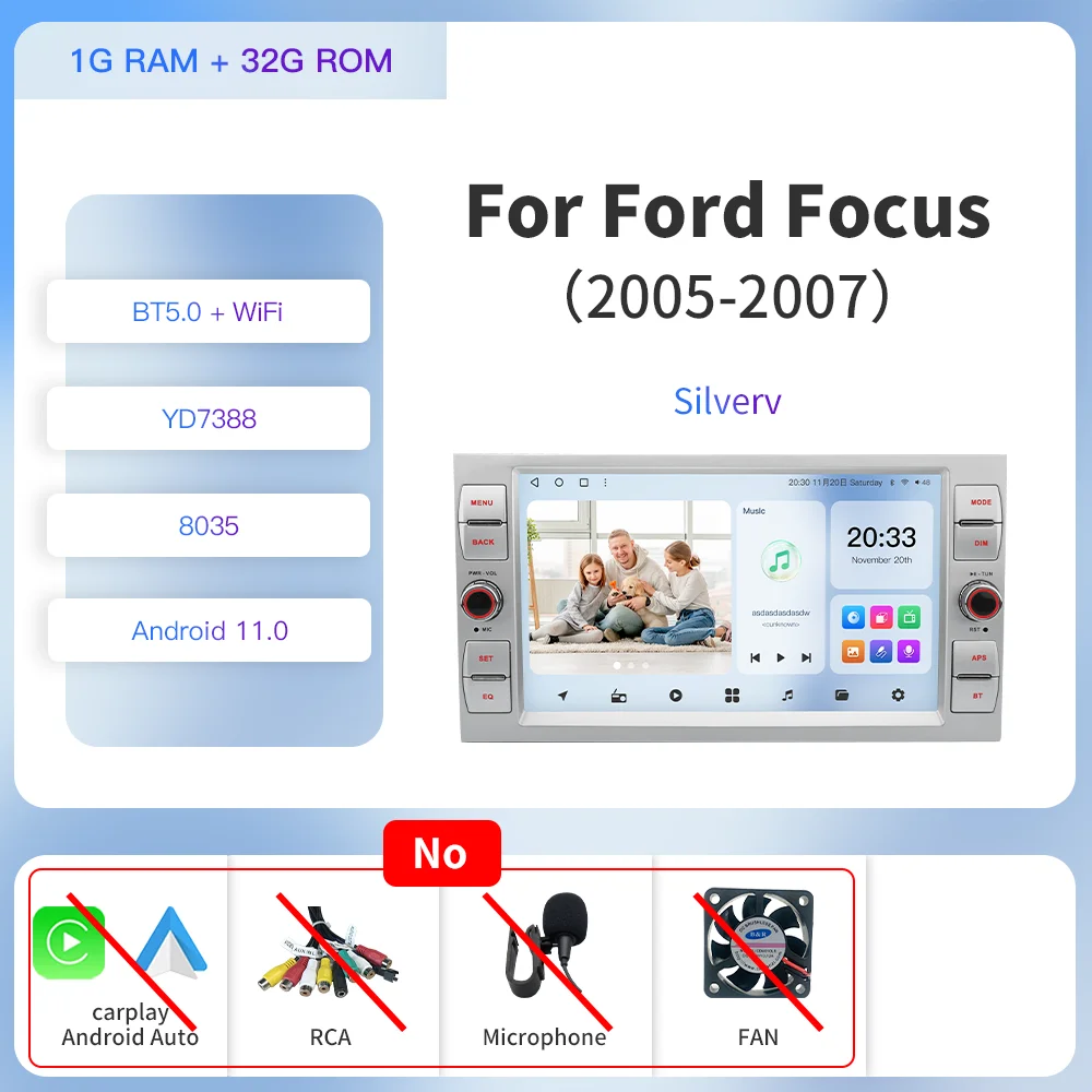 

Kapud 8 "Android 12 Автомобильный радиоприемник Мультимедийный плеер Стерео 360 Камера для Ford Focus 2 Kuga Fiesta Mondeo C-Max Carplay AUTO BT GPS