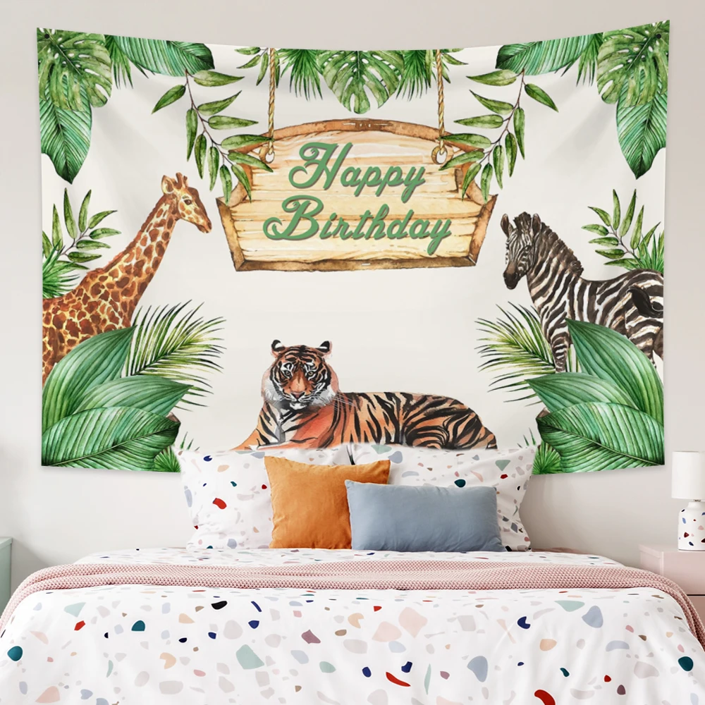 

Animal Tiger Giraffe Zebra Cartoon Wall Hanging Aesthetic Room Decor Bedroom Decoration Chambre Tapestry Background Tapestise