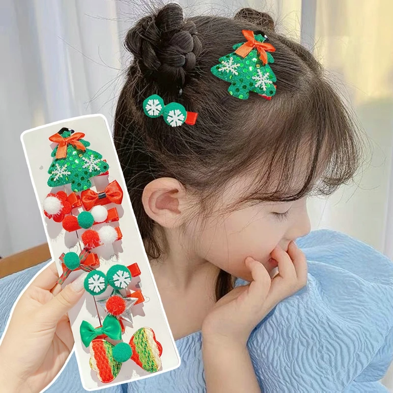

10pcs Children New Christmas Headdress Moose Antlers Christmas Hat Tree Bow Hair Clip Christmas Side Clip Hair Ornaments