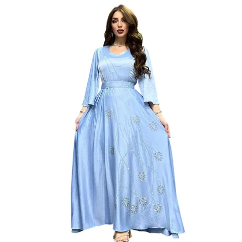 Этническое кафтан, абайя, мусульманское женское длинное платье, арабское роскошное вечернее платье со стразами, для Ближнего Востока, Дубай, марокканский халат Jalabiya