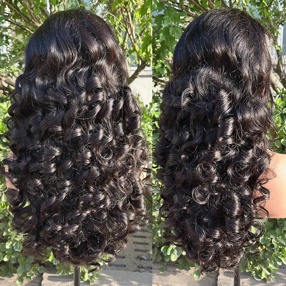 Фото Парик из натуральных волос 15A Super Double Drawn, с эффектом Loose Body Wave, 13x4, с кружевной передней частью, плотность 250%, черные вьетнамские волосы, парик с объемными кудрями Bouncy Curl Wave №2