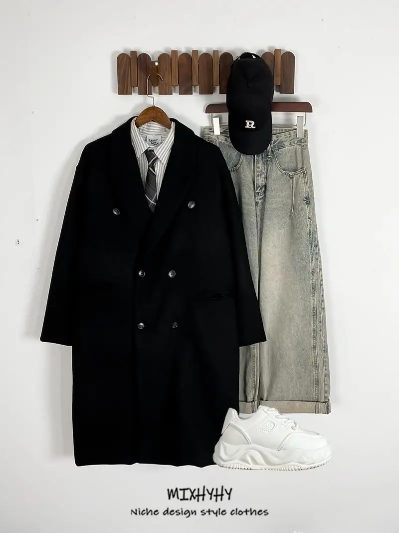 Mixhy зимнее утолщенное теплое стеганое шерстяное пальто средней длины мужская