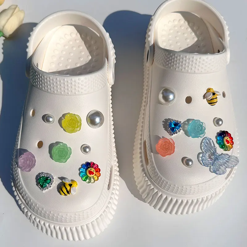 Romantic Transparent Rose Flowers Shoes Charms Pack DIY Luxury Vintage Bling Heart Rhinestone All-match Shoe Accessories Jewelry