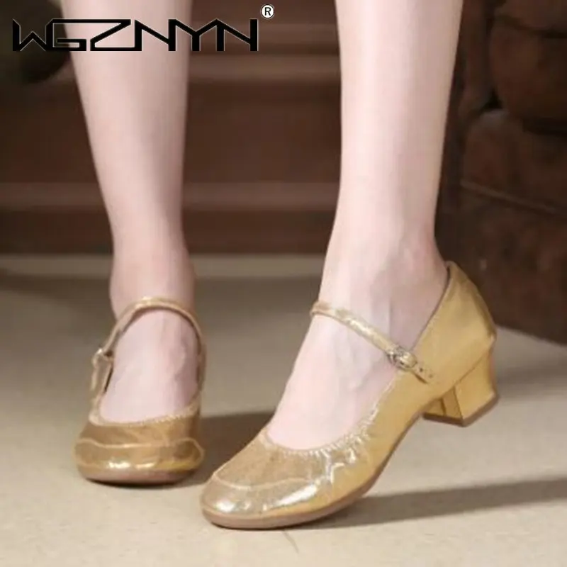 

Кроссовки женские на высоком каблуке, туфли-лодочки с круглым носком, ремешок на щиколотке, модная обувь для бальных танцев и латиноамерика...