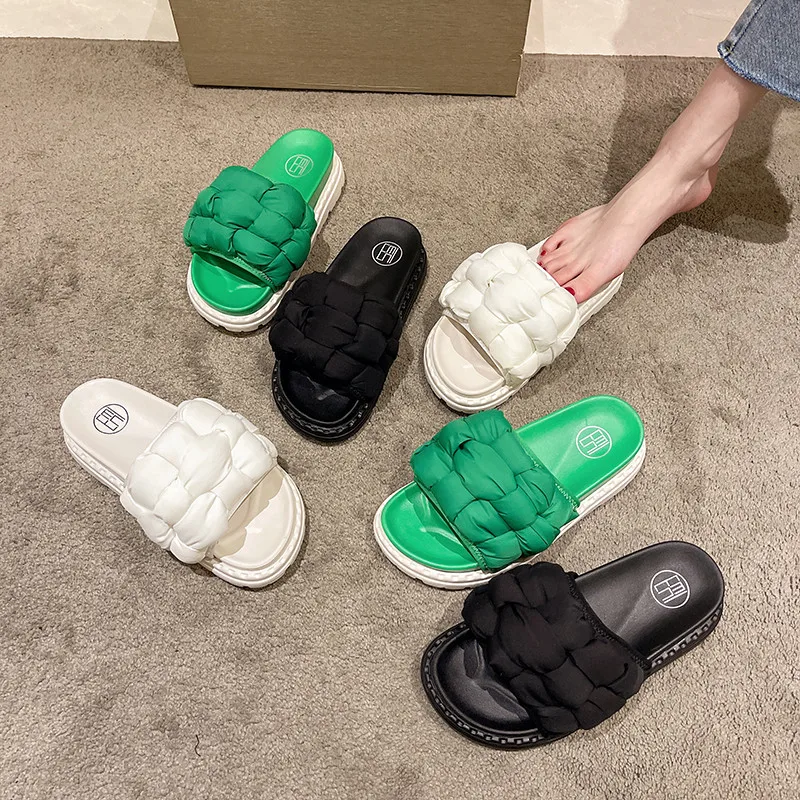 

House Slippers Platform Shoes Med Luxury Slides Slipers Women Summer Designer Flat 2022 Soft Fabric Rome Concise Casual Fashion