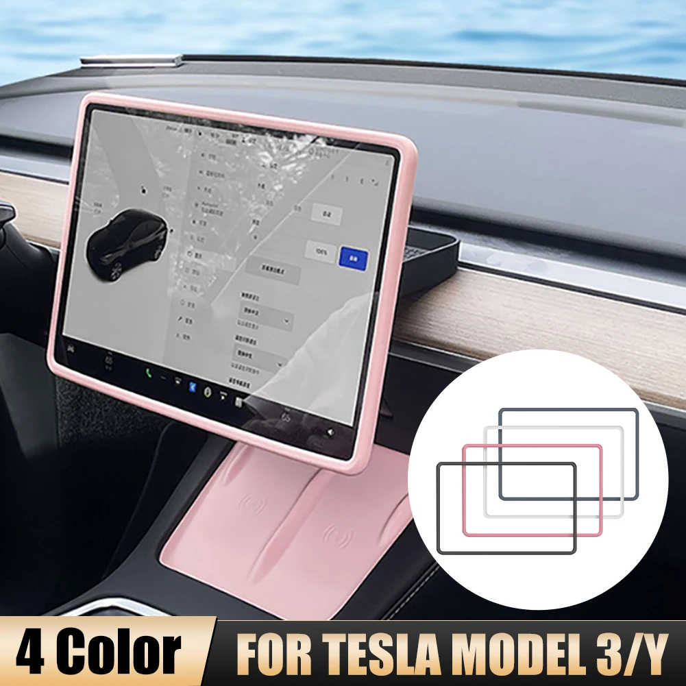

For Tesla Model 3 Y Silicone Screen Trim Protector Cover Center Console Navigation Screen Protective Case Black Pink White Grey