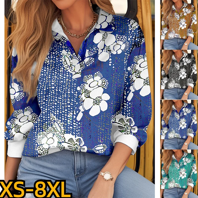 

Женская винтажная блузка на пуговицах, Повседневная Блузка с цветочным принтом и длинным рукавом, с воротником-рубашкой для выходных, 2023
