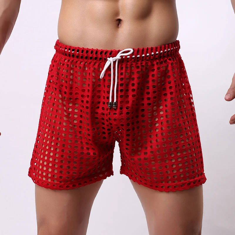 

Men's Sexy Shorts Big Mesh Hollow Out Men Leisure Household Transparent Nets Shorts Fashion Loose Shorts (not include briefs)