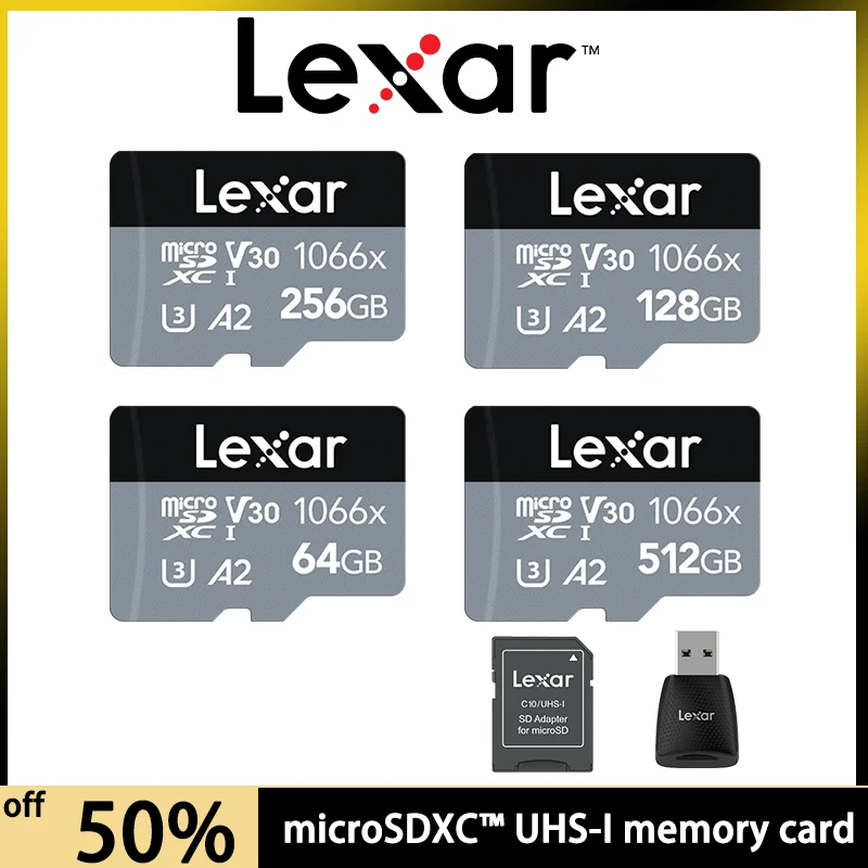 

Карта памяти Micro SD lexar 1066x, 512 ГБ, 256 ГБ, 128 ГБ, 64 ГБ, 160 Мб/с, A2 U3 V30, TF-карта Micro sd, карта micro sd, 1 ТБ