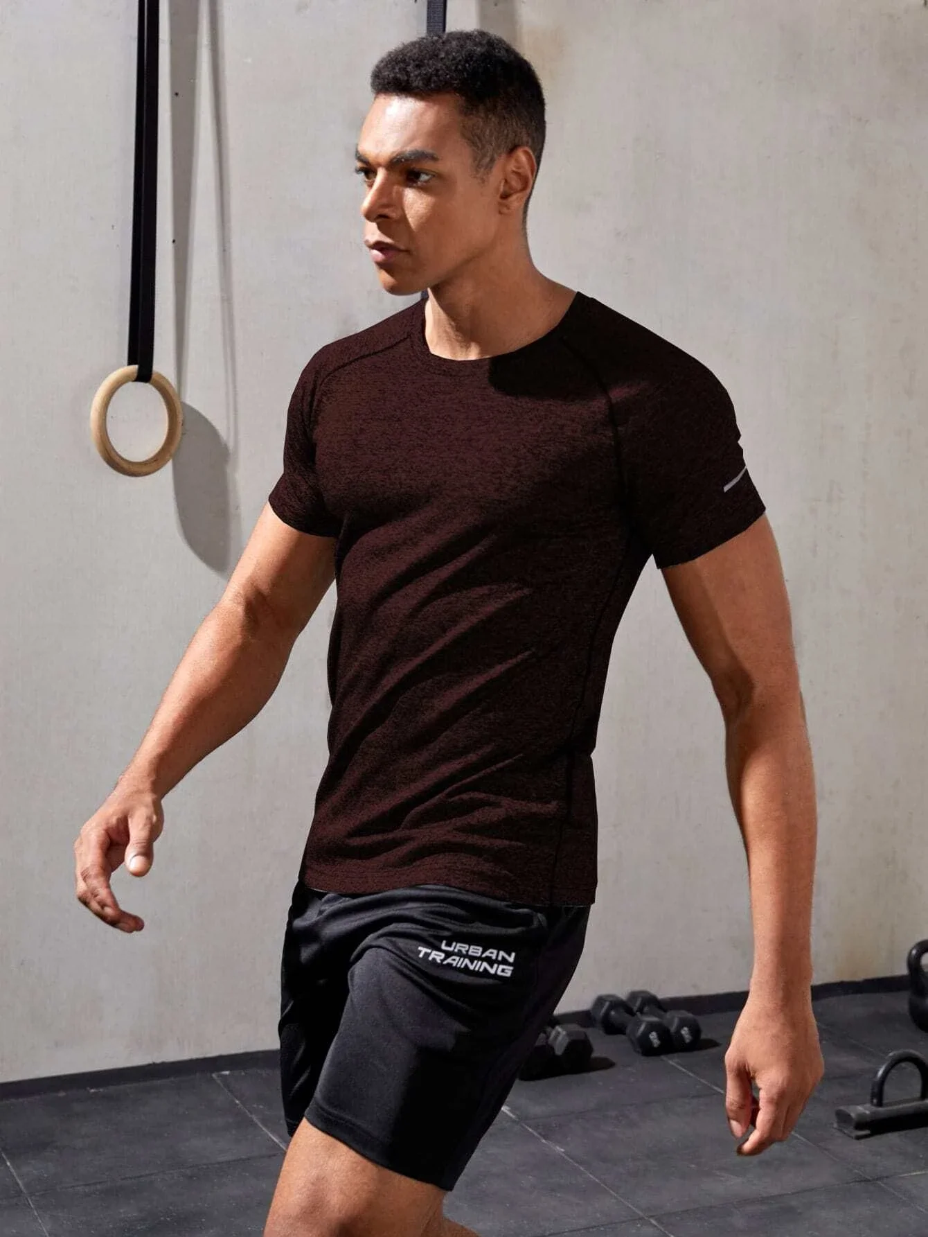 

Men Reflective Detail Marled Top-stitching Raglan Sleeve Sports Tee