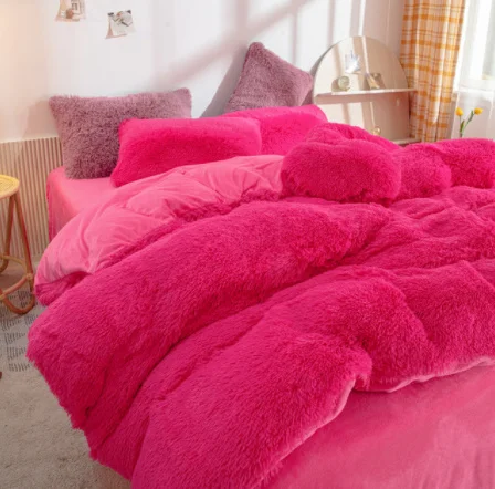 

Luxury 4Pcs Super Shaggy Soft Coral Fleece Warm Cozy Bedding Mink Velvet Duvet Quilt Cover Set Bedspread Blanket