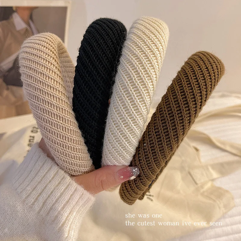 Ретро Черный Белый Коричневый Повязка Для Волос Осень И Зима Шерстяная Вязаная