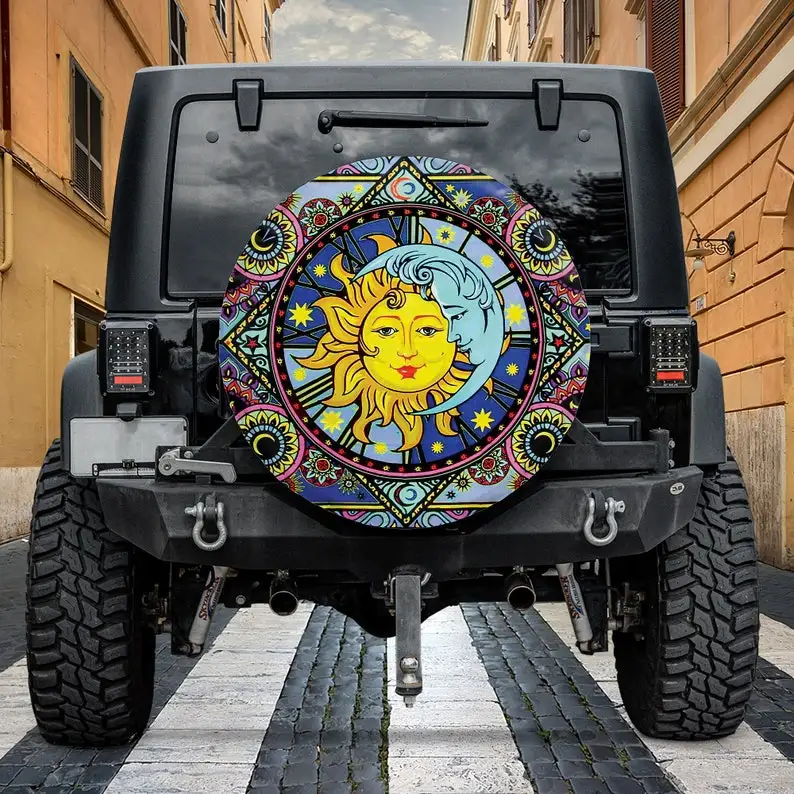 

Sun And Moon Car Spare Tire Cover With Or Without Backup Camera Hole, Gift For Camper, Tire Cover Camper, Spare Tire Cover For C