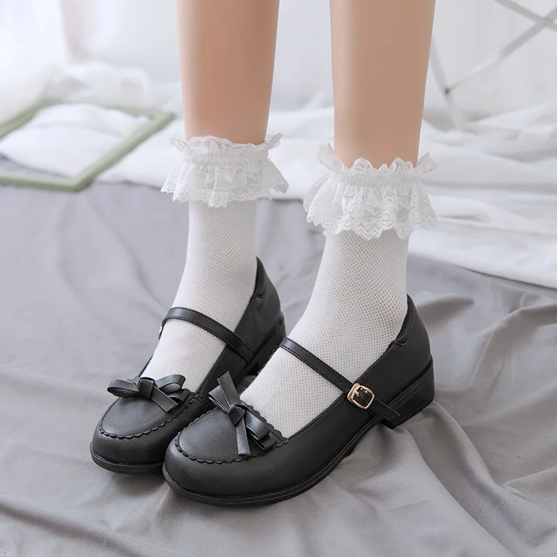 

Летние тонкие дышащие белые носки женские средние женские модные милые японские кружевные носки в стиле Лолиты милые носки принцессы с аниме