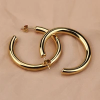oversize gold plated hoop earring simple thick round circle stainless steel earrings for women punk hiphop jewelry brincos 2022