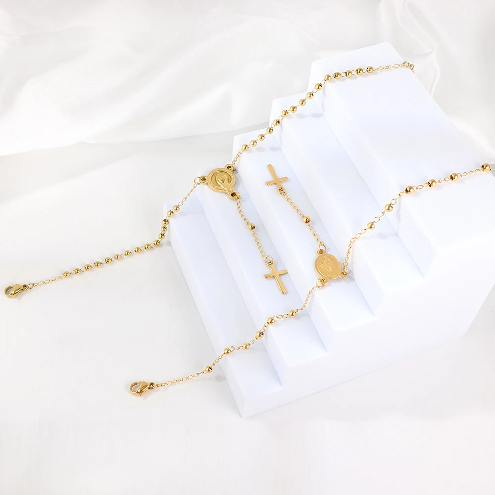 ASONSTEEL религиозный золотой цвет из нержавеющей стали цепочка бисера крест-четки