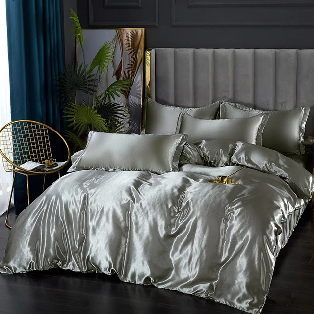 

Silk Bedding Set with Duvet Cover Luxury Satin Silk Bedding Set Quilt Duvet Cover Set Queen King Pillowcase Double Bed Linen