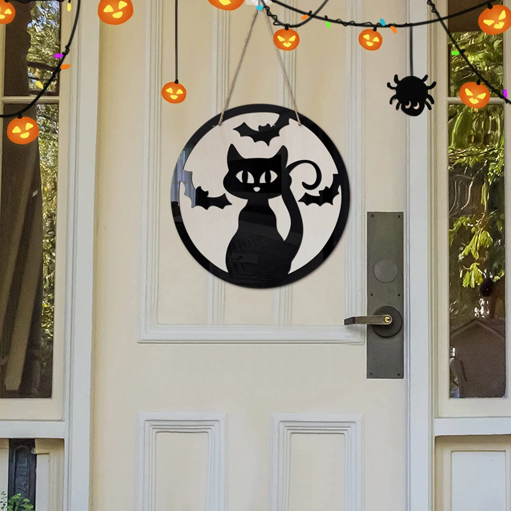 Хэллоуин дверной знак деревянный подвесной с рисунком котенка для входной двери
