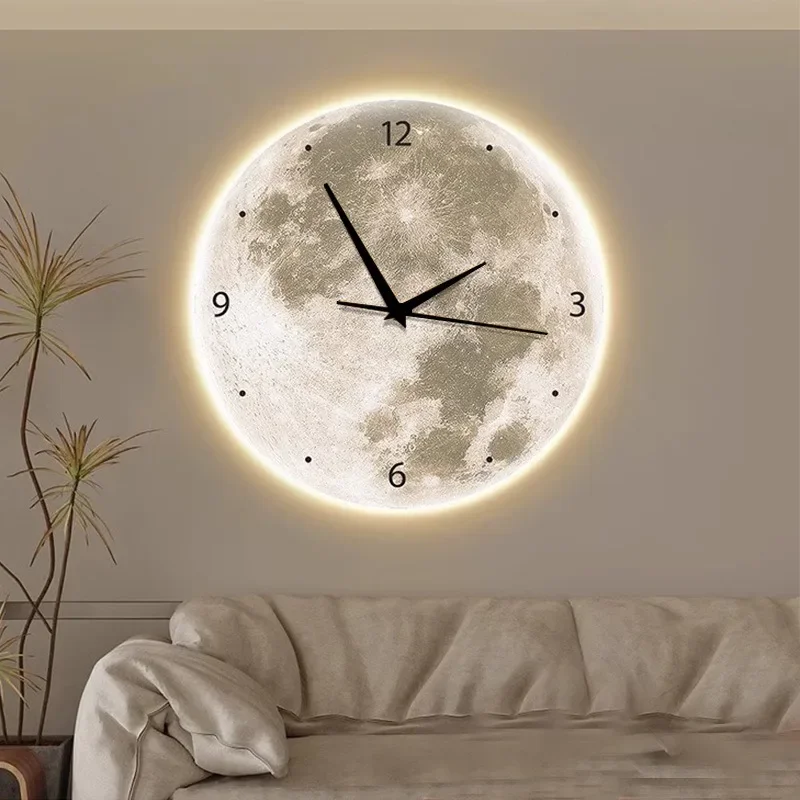 GHJUYIOL Moon Clock Living Room Decoration Wall Lamp Bedroom Creative Silent Luxury Painting Advan