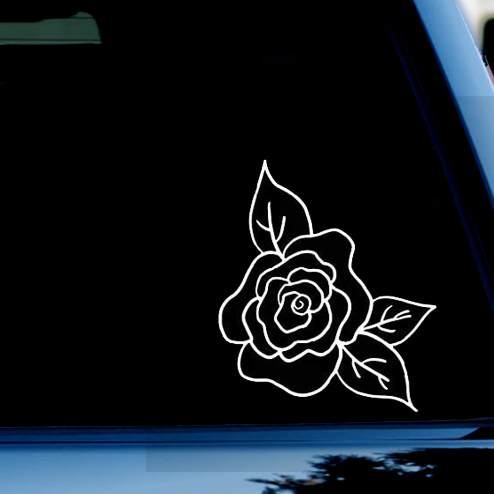 

3.4x4.5inch Blooming Rose Funny Vinyl Decal Sticker for Car, Truck, Window, Bumper White